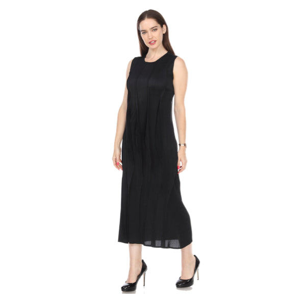 Sleeveless Wave Detail Crinkle Tea Length Dress - Black